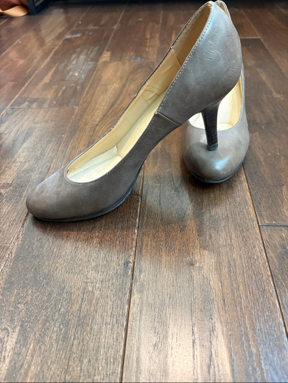 Kelly & Katie Taupe Round-Toe High Heel Pumps